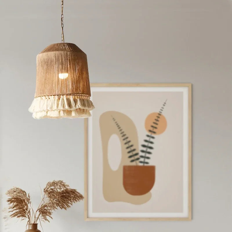 Bohemian Hemp Rope Tassel Pendant Light for Home Decor