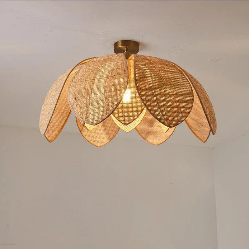 Handmade Rattan Petal Pendant Light with Chinese Style Design for Living & Dining Rooms
