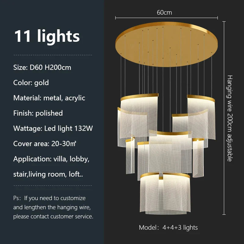 Acrylic LED Chandelier: Modern Light Luxury Dimmable Pendant for Living Room-Elegant Lighting Fixtures