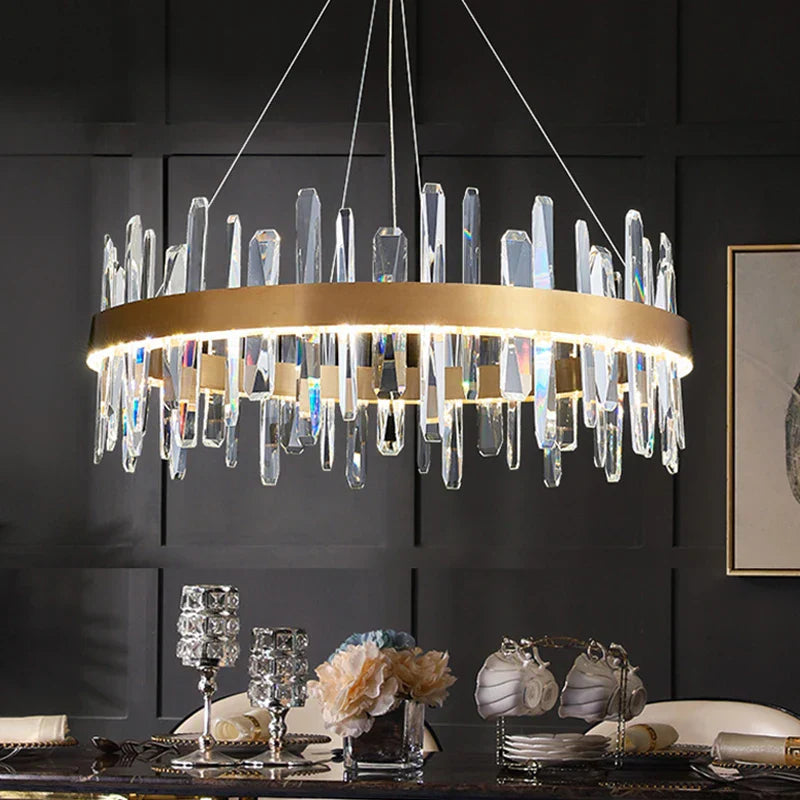 Luxury Crystal Dimmable Round Chandelier - Glossy LED Lighting