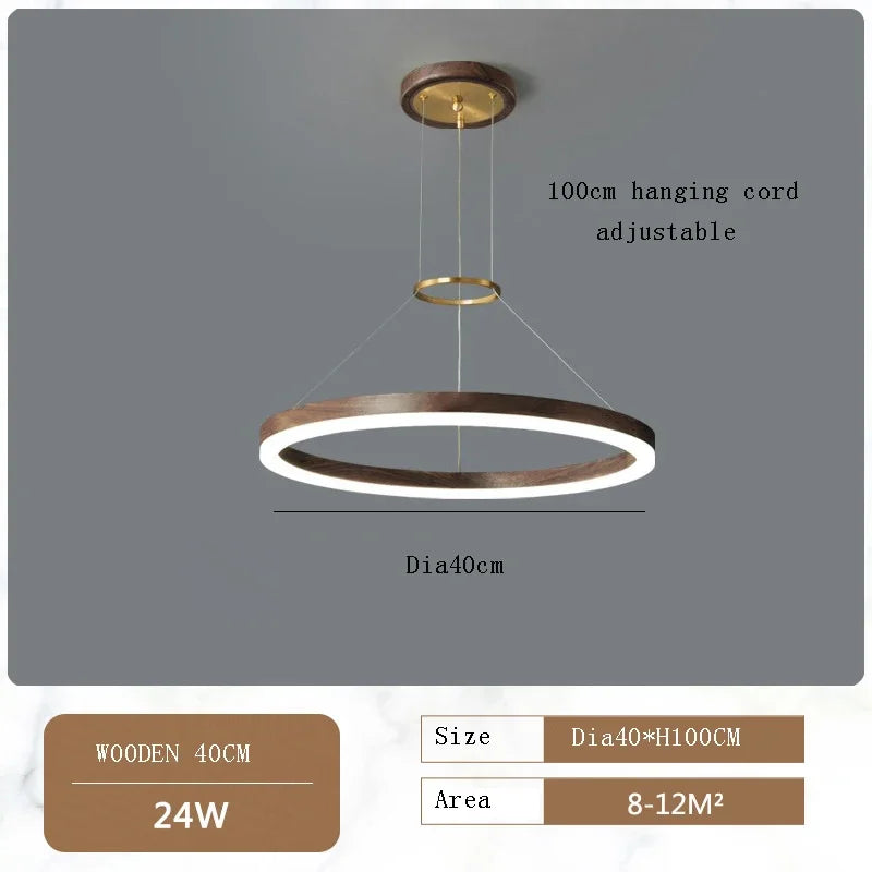 Minimalist Wood Grain Chandelier: Creative Round Hanging Light Fixture for Living Room