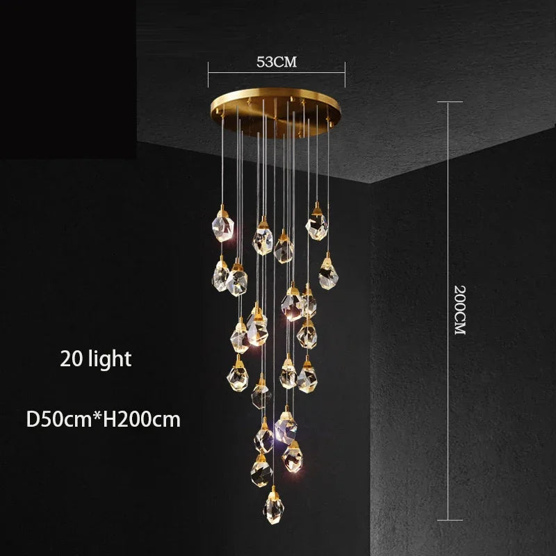 Diamond Crystal Chandelier: Luxury Gold LED Lighting for Staircase & Living Room