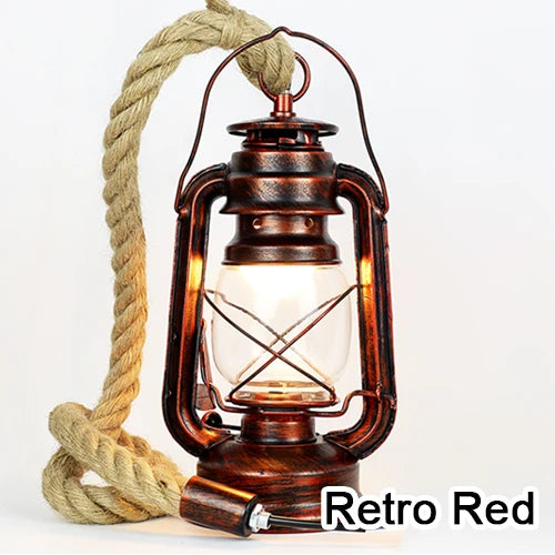 Vintage Kerosene Pendant Light Fixture with Hemp Rope for Home Decor