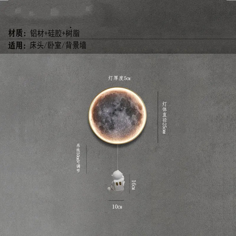 Moon Astronaut LED Wall Lamp for Bedroom, Children's Room, and TV Background