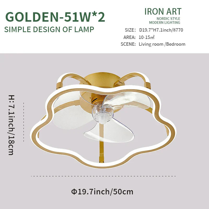 LED Ceiling Fan with Remote Control, Modern Silent Lighting Fixture for Bedroom and Dining Room