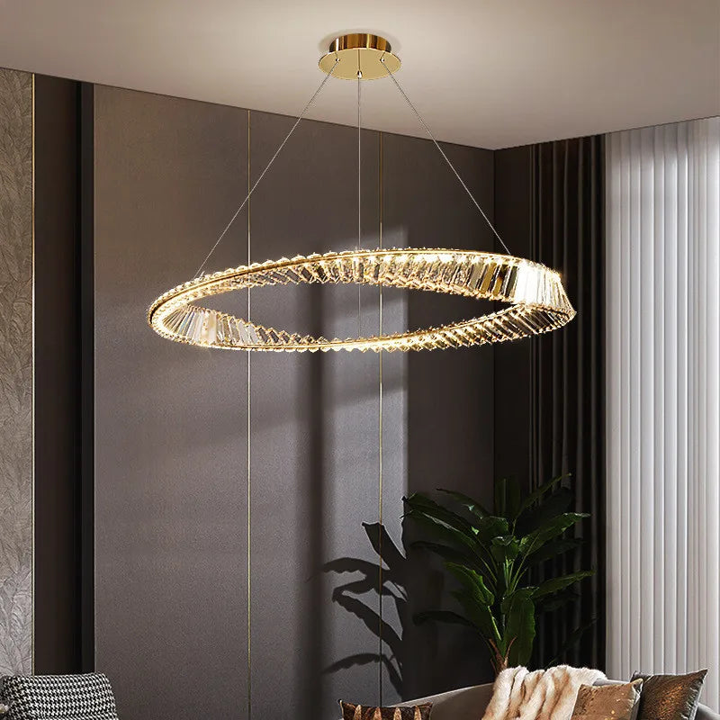 Gold Steel Rings Crystal Pendant Light