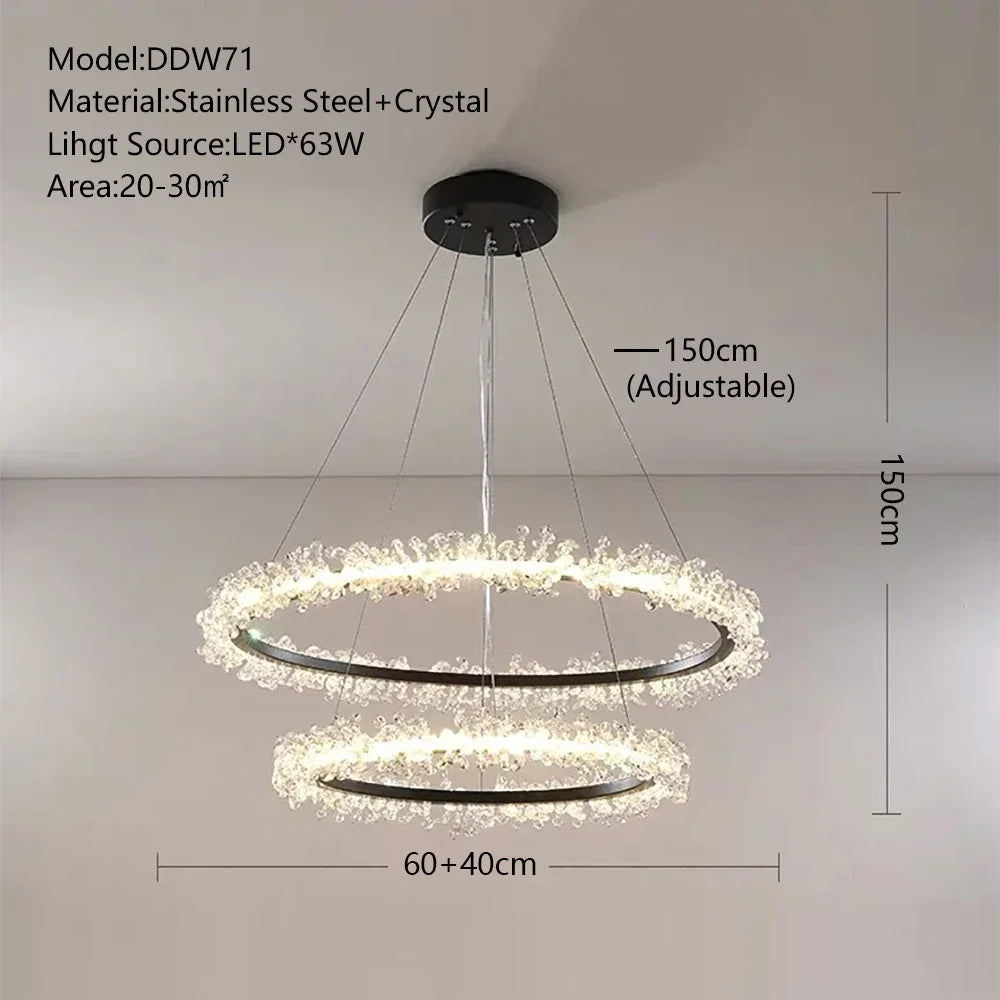 Crystal Pendant Chandelier: Designer LED Lighting for Living Room, Dining Room, Bedroom