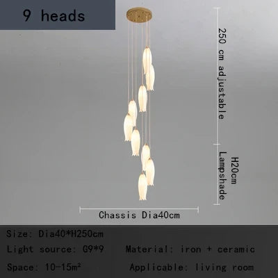 Nordic Tulip Chandelier: Multi-heads Pendant Lamp for Villa, Hotel, Restaurant, Bedroom