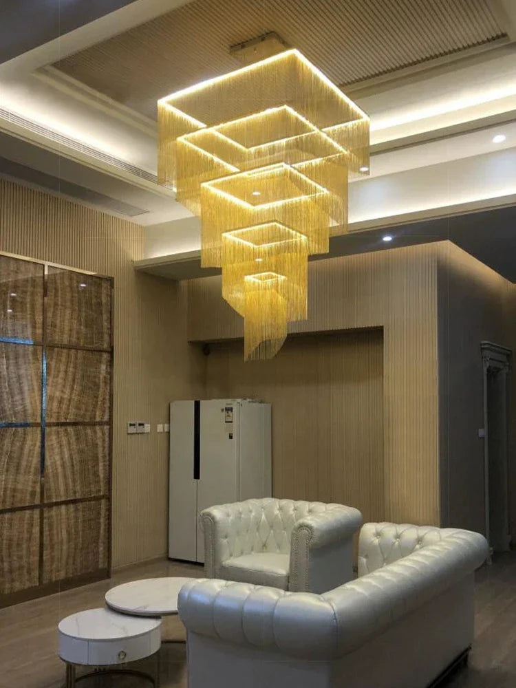 Modern Aluminum Chain Tassel Chandelier for Living Room Hotel, Artistic Large Size