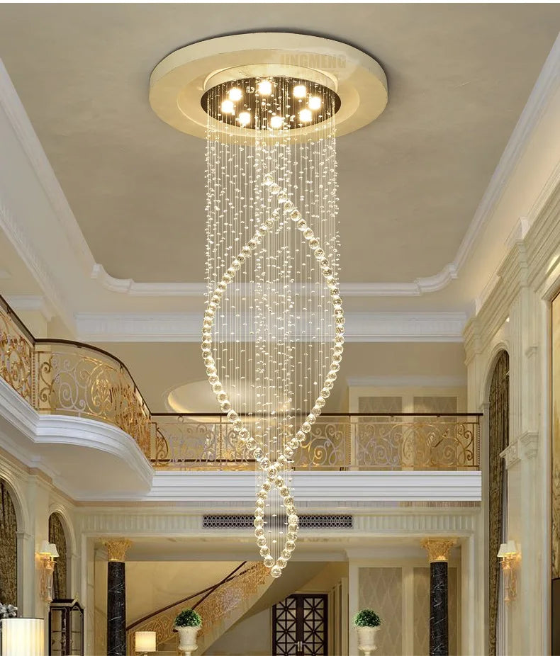 Crystal Chandelier: Modern LED Staircase Light Fixture for Villa Hall