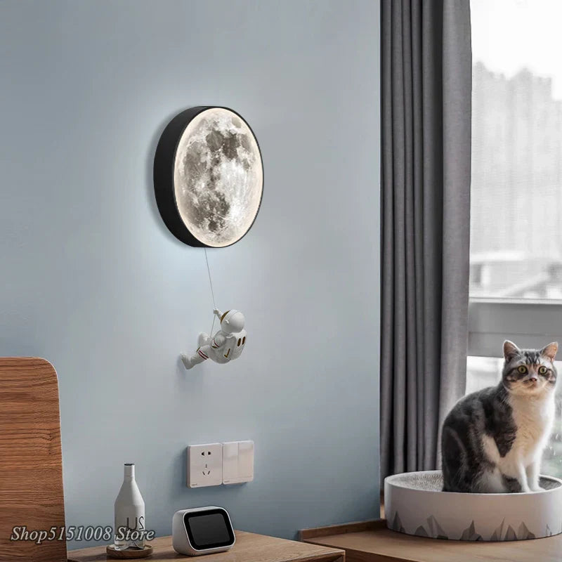 Moon Astronaut LED Wall Lamp for Bedroom, Children's Room, and TV Background