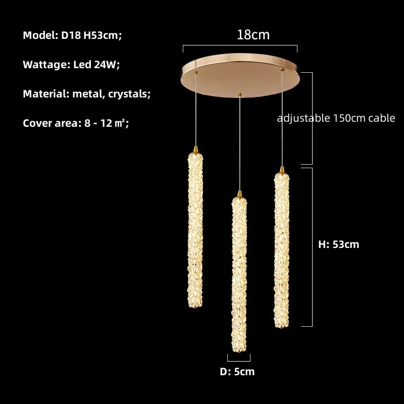 Crystals Pendant Lights: Modern Dimmable Chandelier for Luxury Living Room, Dining, Bedroom