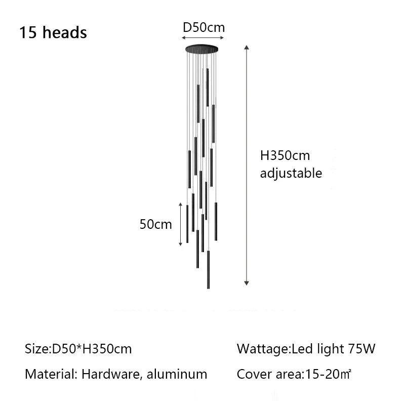 Modern Minimalist LED Stair Chandelier for Duplex Building Villa Living Room Dining Area
