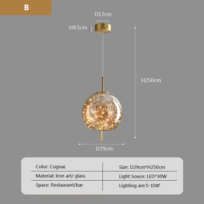 Modern Net Red Glass Bedside Chandelier with Luxury LED Lights