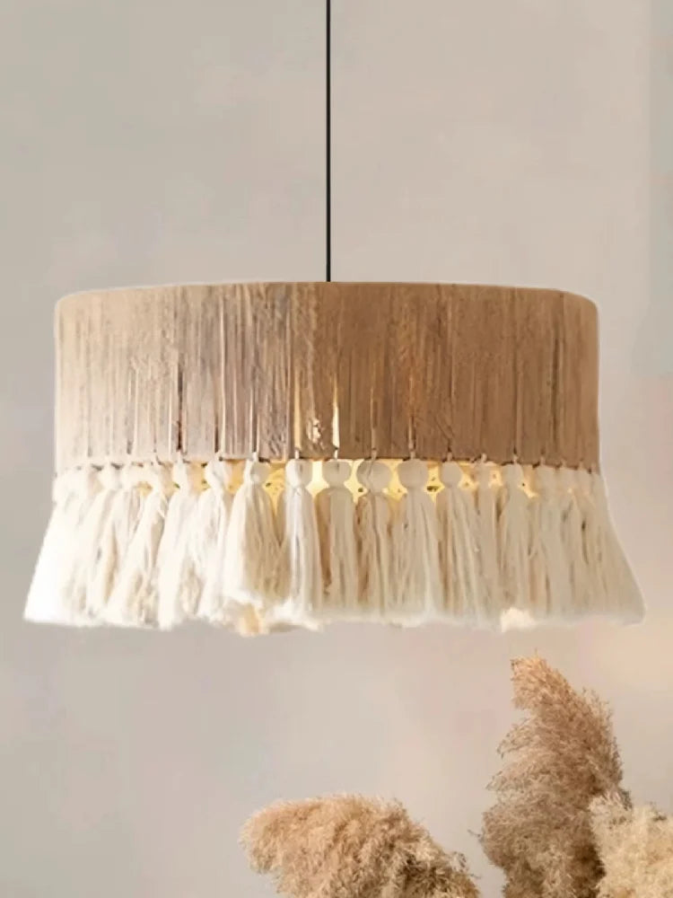 Retro Hemp Rope Tassel Pendant Light: Hand-woven Creative Bedroom Dining Room Main Lamp