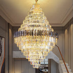 Luxury Duplex Living Room Chandelier – Crystal Rotating Staircase Light
