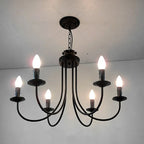 Black Curved Arm LED Chandelier: Classic Wrought Iron Candle Lighting Fixture