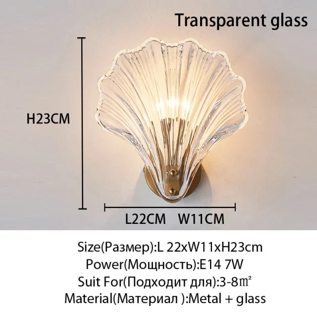 Nordic Shell LED Glass Wall Lamp for Bedroom, Living Room, Aisle - Elegant Lighting