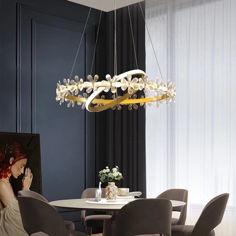 Gold Crystal Ring Chandelier Pendant Light, Luxury Modern Design for Home Décor