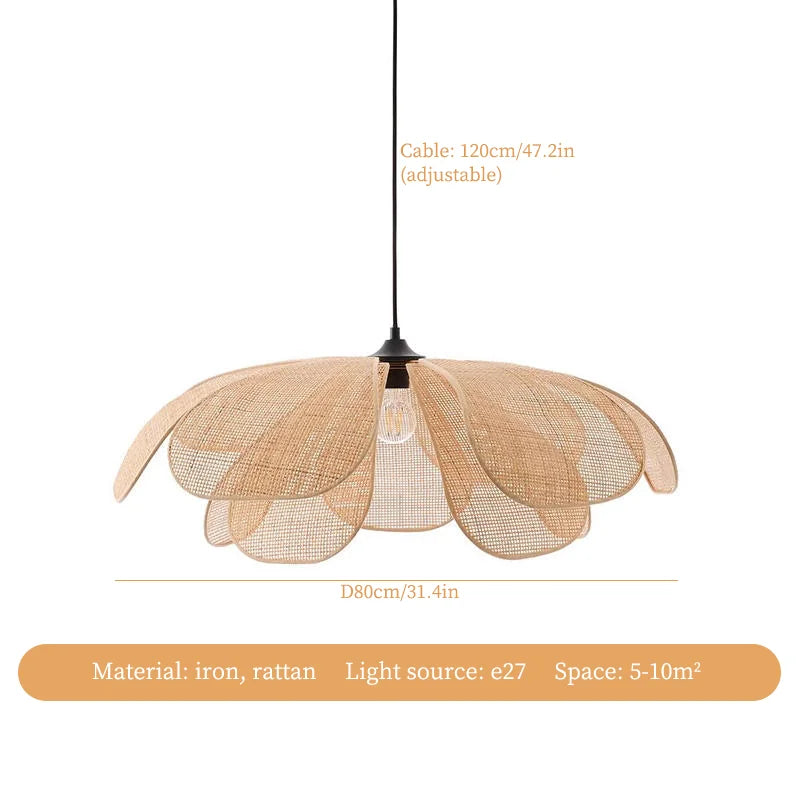 Petals Wicker Chandelier: Japanese Style Pendant Lights for Living Room