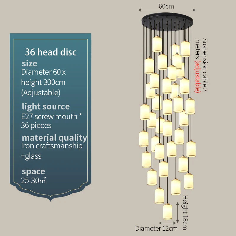 Stairwell Chandelier: Modern Spiral Design for Elegant Villa Hallway Lighting