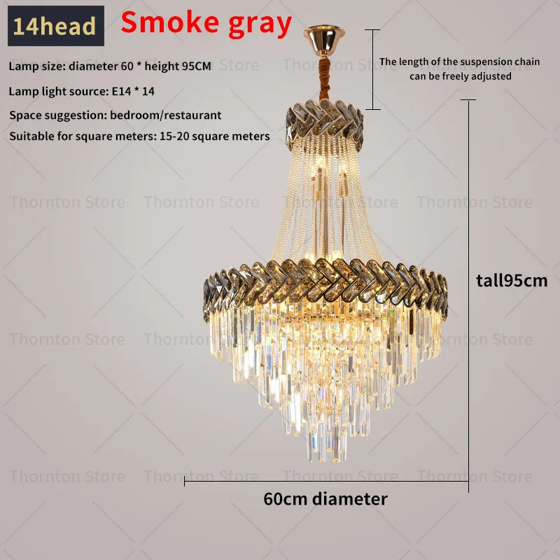 Crystal Chandelier: Modern European Duplex Villa Living Room Luxury Hollow Stair Light