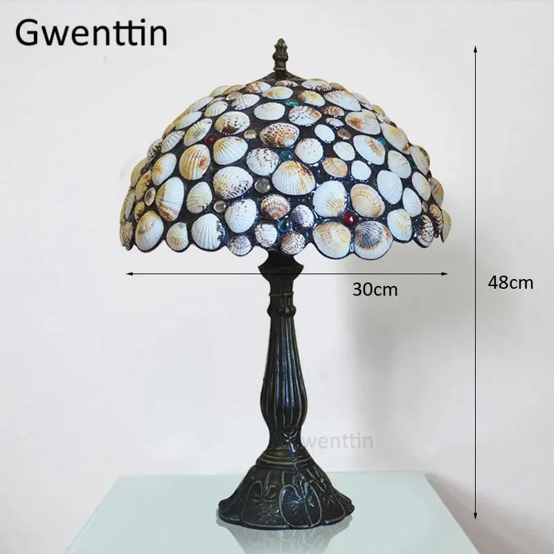 Stained Glass Shell Tiffany Table Lamp for Home Bedroom Lighting Fixtures
