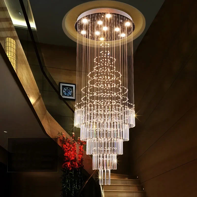 LED Crystal Staircase Chandelier: Elegant Lighting for Home, Hotel, and Restaurant