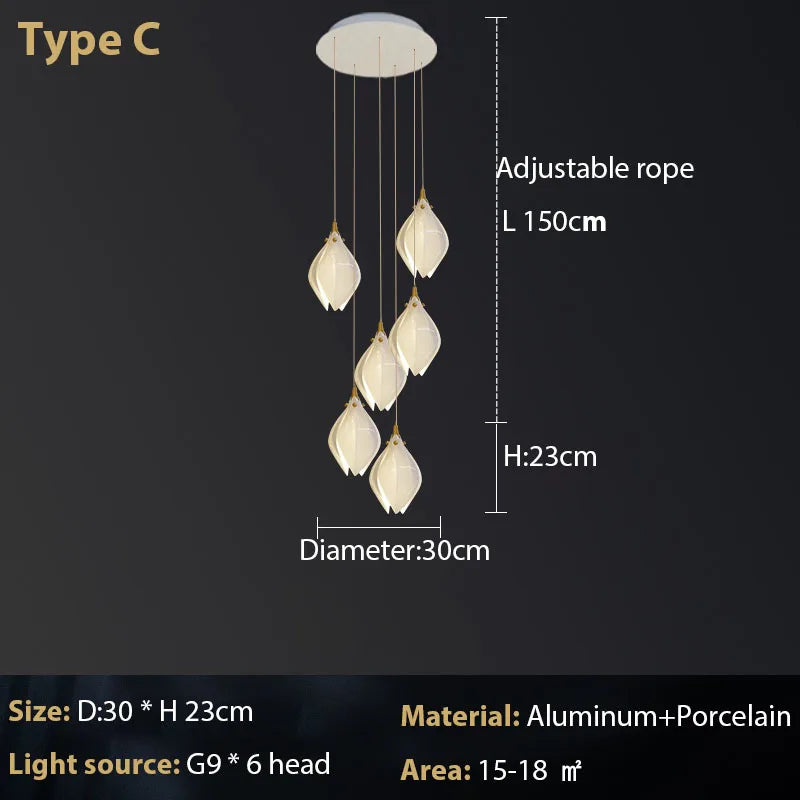Magnolia Chandelier: Luxury Adjustable Pendant Light for Staircase, Restaurant, Bedroom