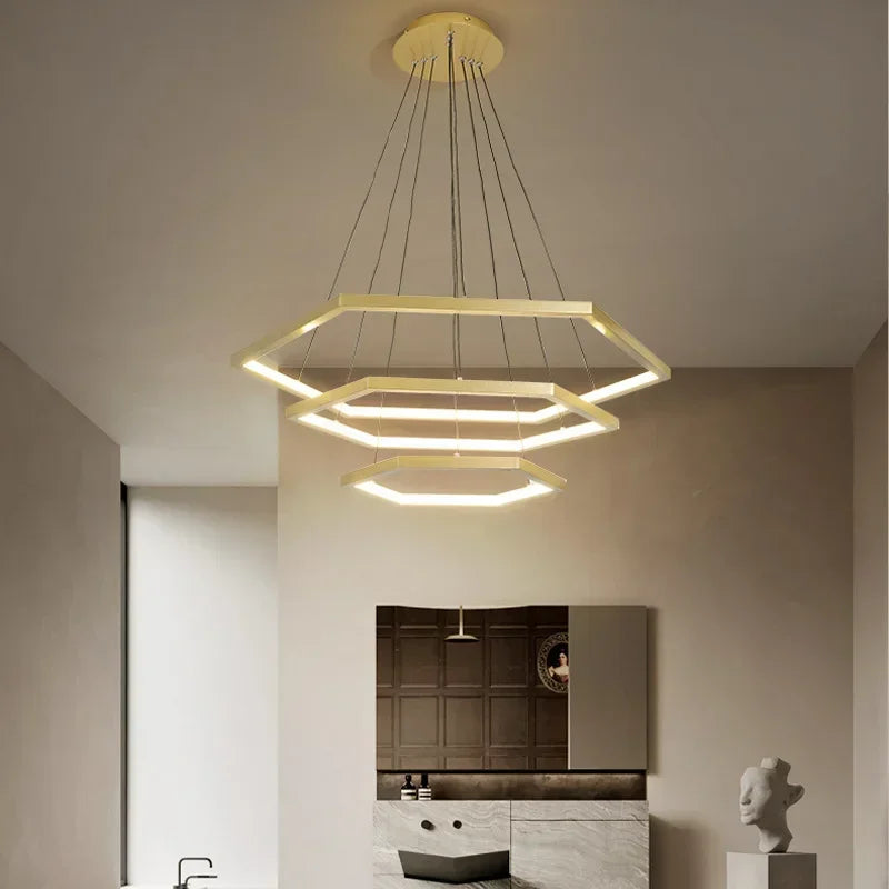 Hexagon Aluminium LED Pendant Light Dimmable Minimalist Chandelier for Living Room Bedroom