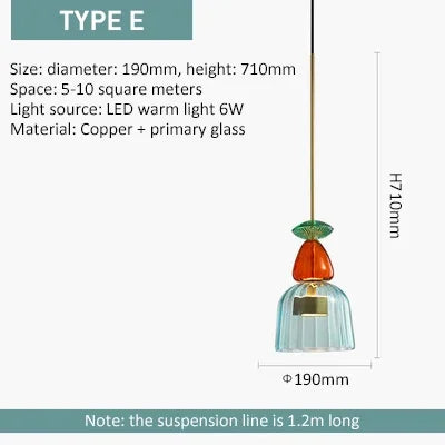 Glass Bedside Pendant Light: Modern Colorful Chandelier for Kitchen Coffee Bedroom