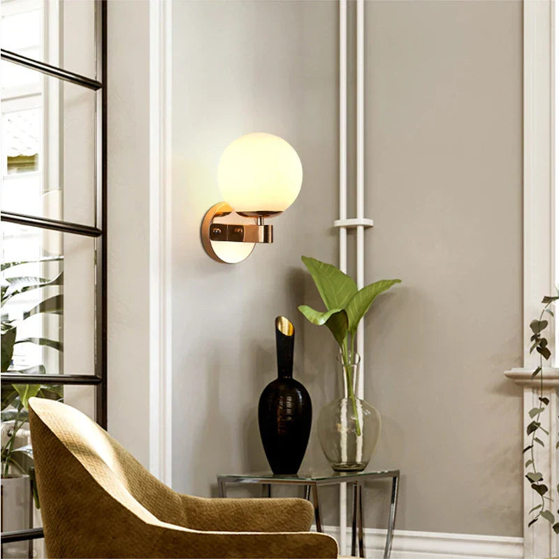 Iron Wall Lamp with Glass Ball, Elegant Sconce Light for Home Stairs and Reading