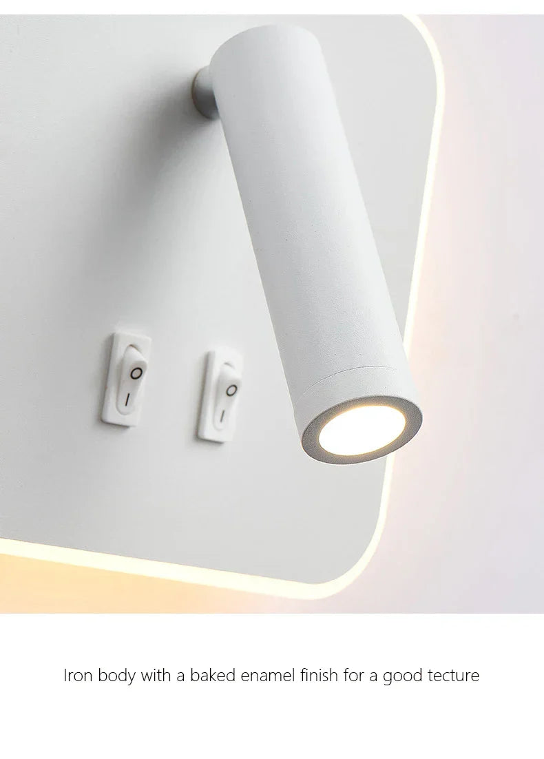 LED Wall Lamp USB Charging Bedroom Hotel Bedside Reading Sconce Switch