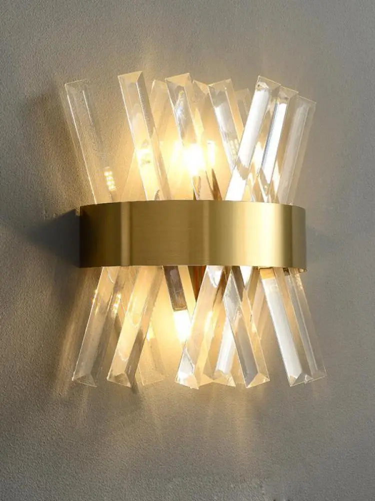 Art Deco Stainless Steel Crystal LED Wall Sconce Black Gold Bedroom Corridor