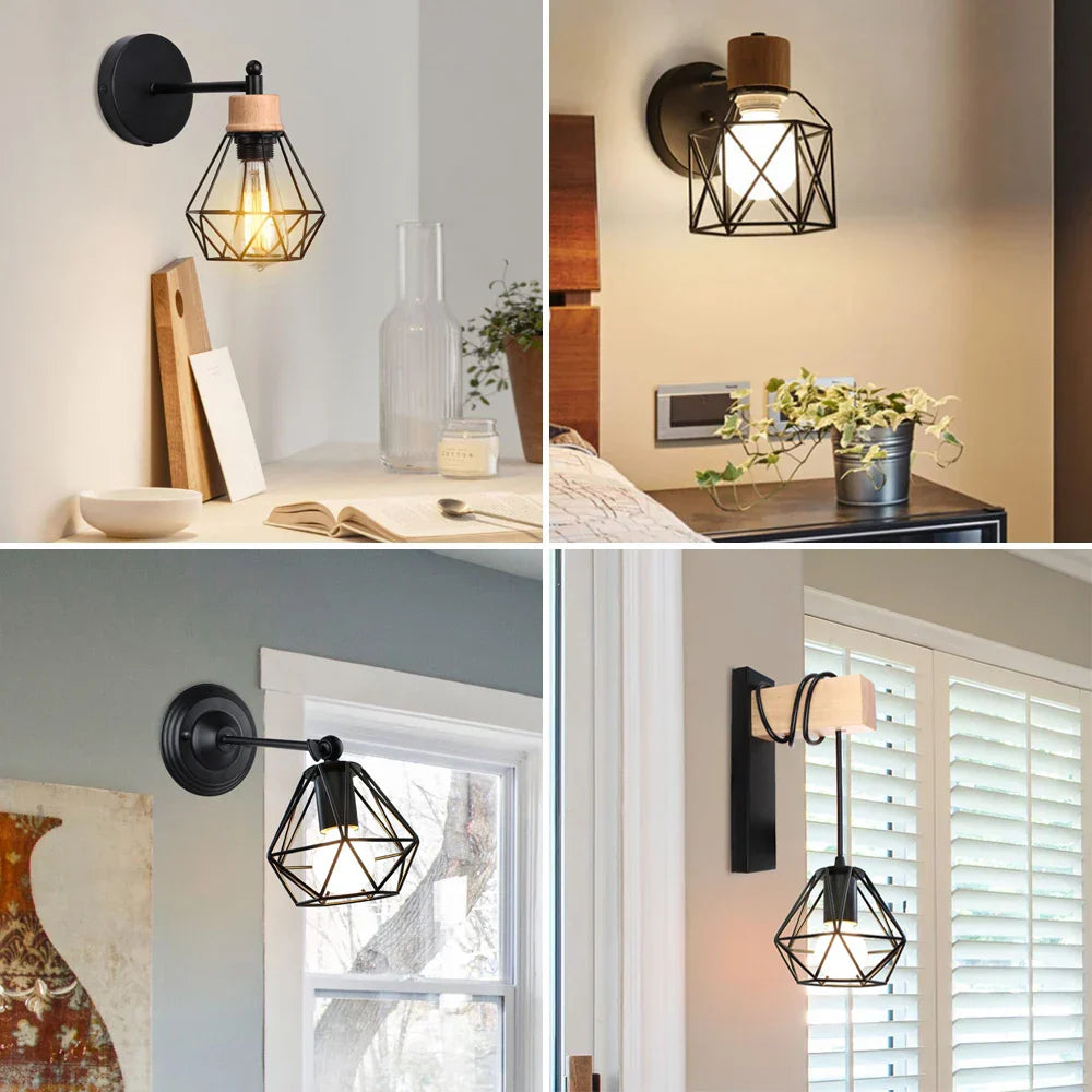 LED Iron Cage Wall Light for Home Bedroom Kitchen Decor