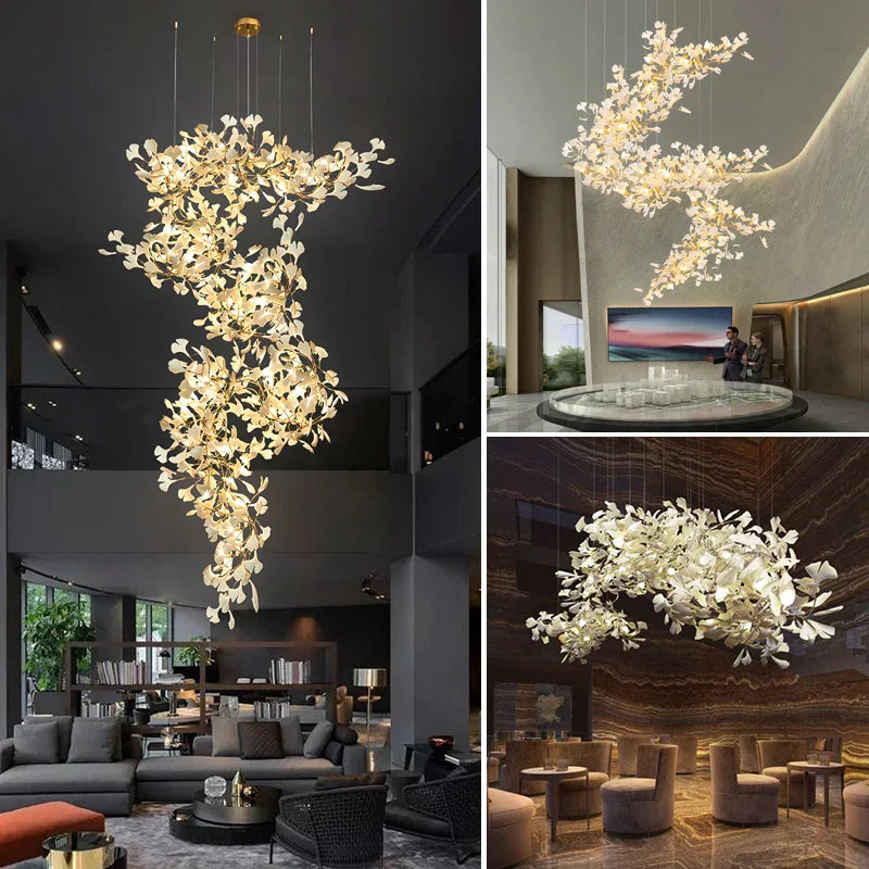 Nordic Ginkgo Leaf Crystal Branch Chandelier for Modern Luxury Living Rooms