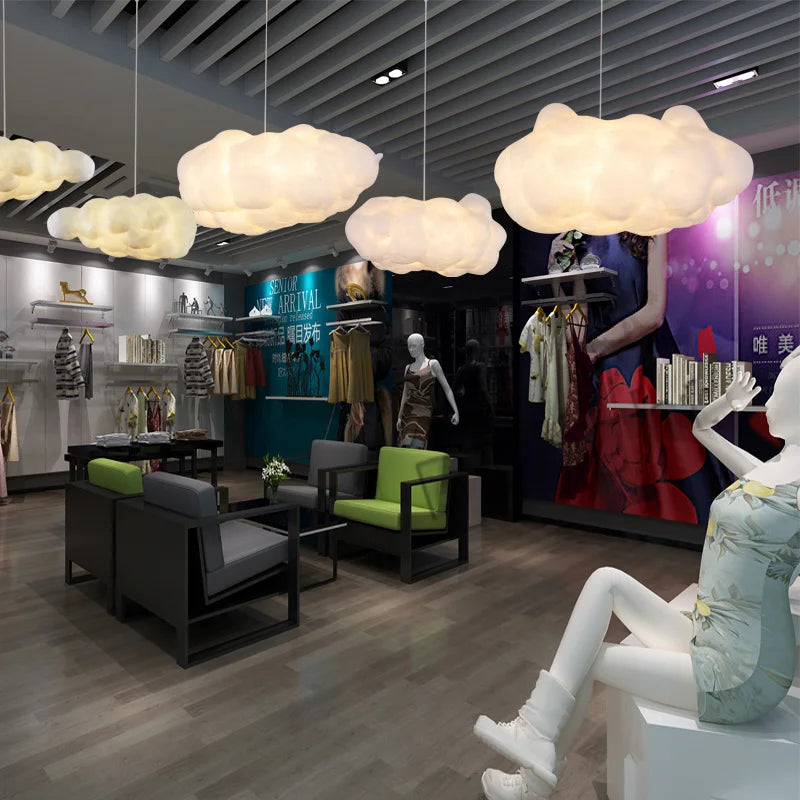 Cloud Chandelier: Cotton Lampshade Hanging Light for Bedroom & Living Room