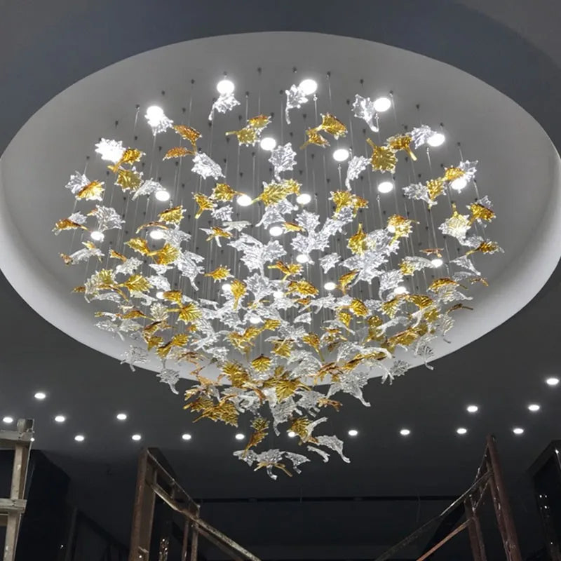 Glass High Ceiling LED Chandeliers Modern Living Room Luxury Design