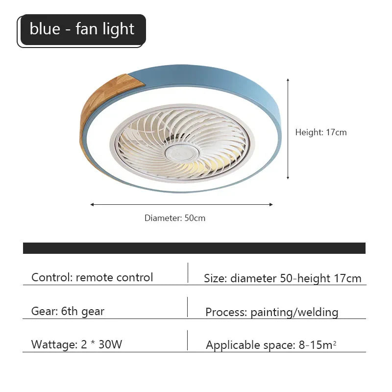 Wood Ceiling Fan Light Remote Control Dimmable LED Indoor Kids Light