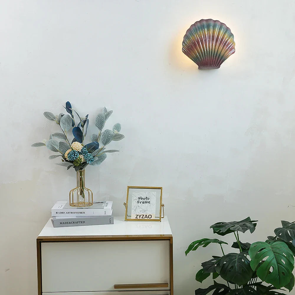 Modern Sea Shell LED Wall Lamps Resin Lampshade Indoor Lighting for Bedroom and Living Room