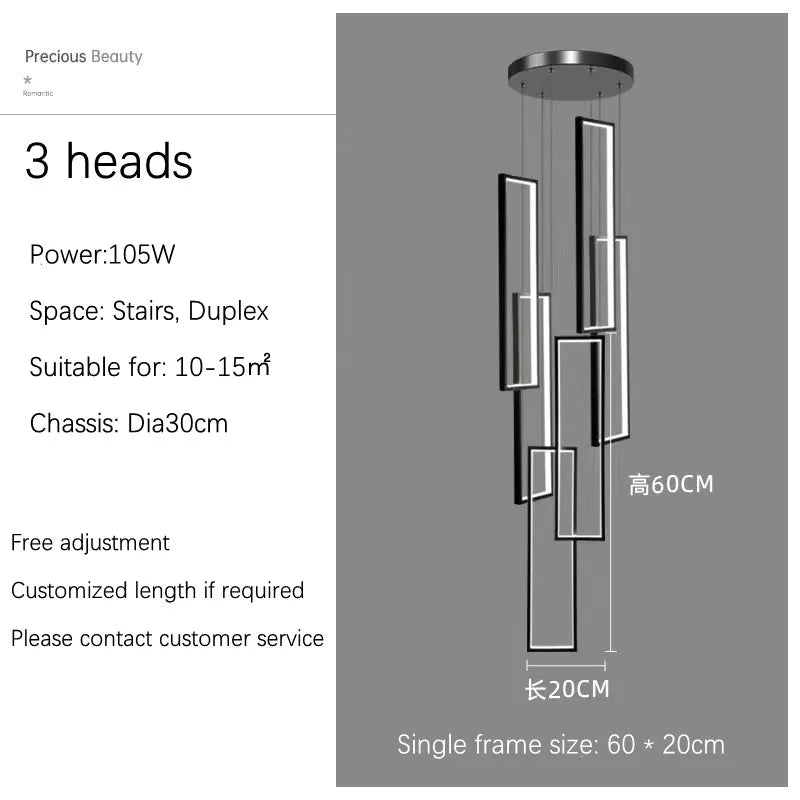 LED Stair Chandelier: Luxury Loft Geometry Pendant Lamps for Modern Living