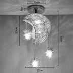 Moon Star Pendant Light Chandelier LED Fixture for Kid Bedroom & Christmas Decor