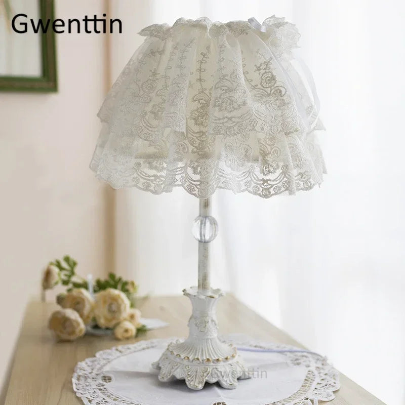 Princess Fabric Table Lamps for Living Room Bedroom - Bedside Desk Stand Light Fixtures