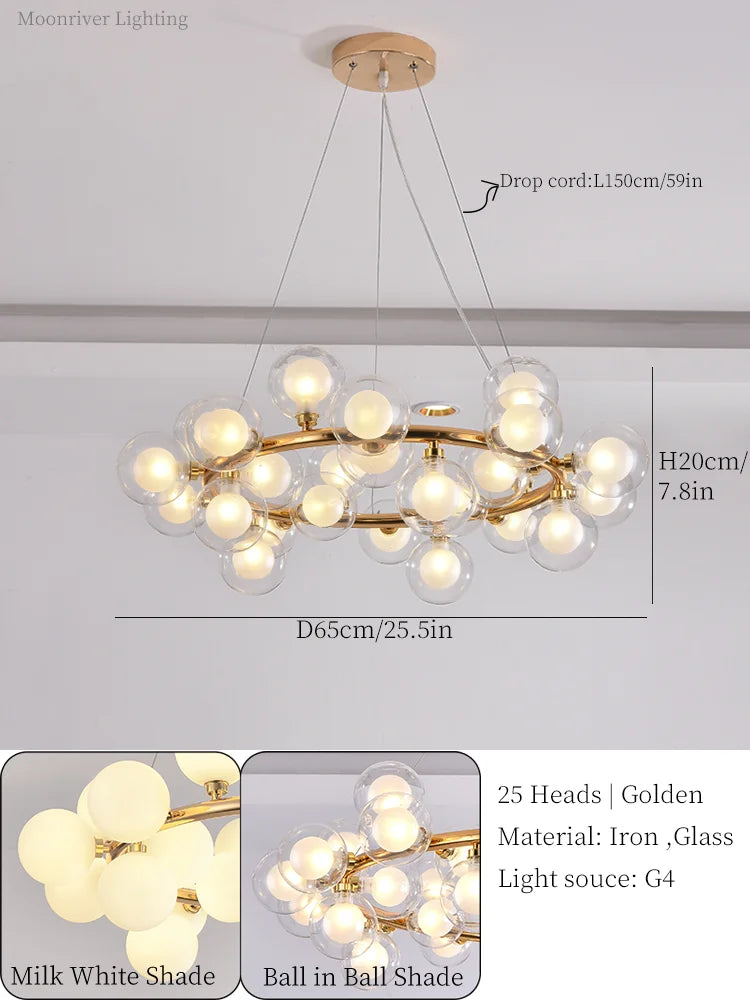 Glass Ball LED Chandelier Modern Pendant Light for Home Decor