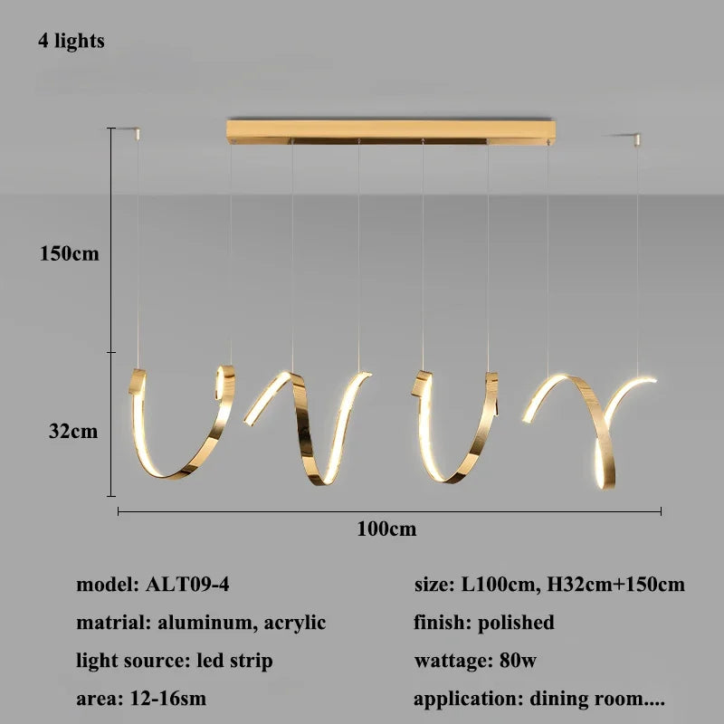 Gold Irregular LED Pendant Lights for Modern Living & Dining Room Lighting