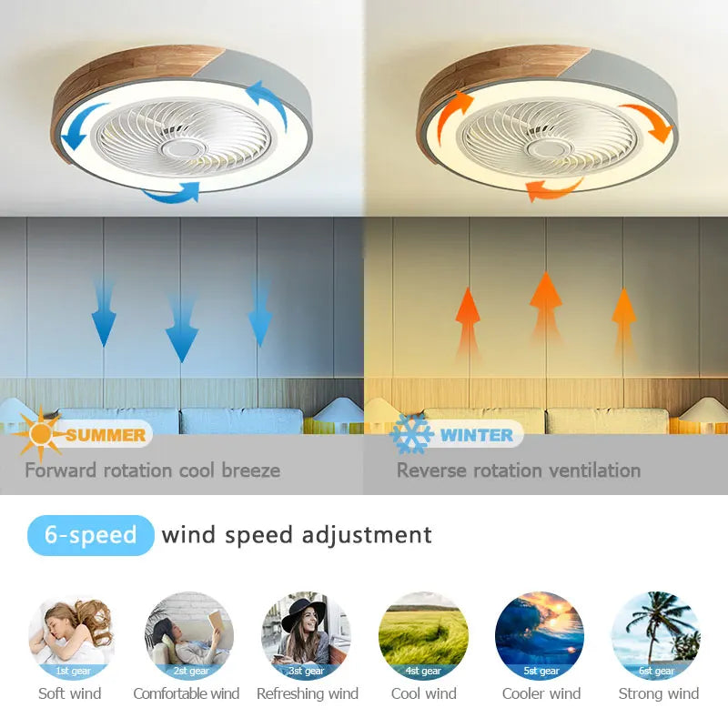 Wood Ceiling Fan Light Remote Control Dimmable LED Indoor Kids Light