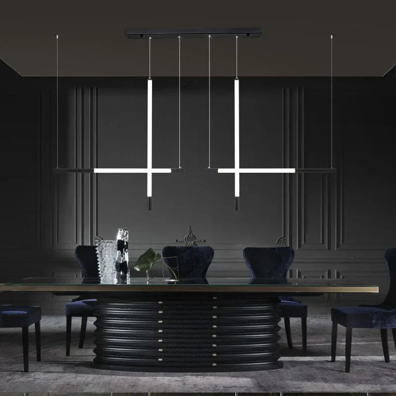 Modern LED Black/Gold Bar Chandelier Horizontal Pendant Light