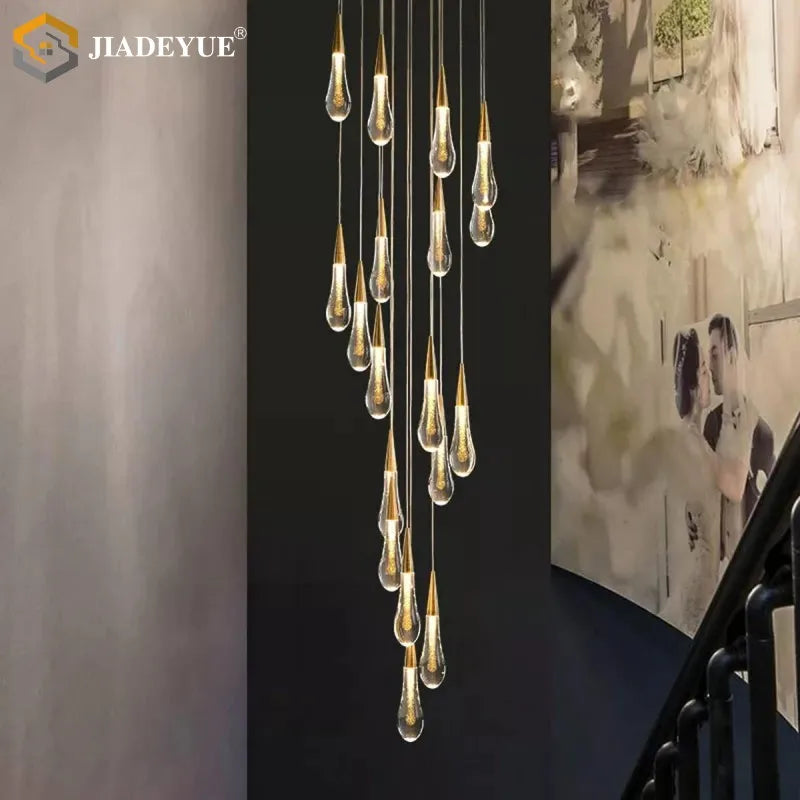 Modern LED Staircase Chandelier for Living Room Villa Duplex Building Rotation