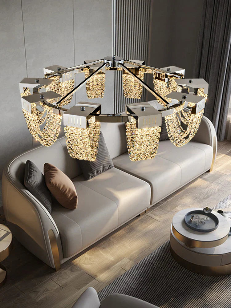 Crystal Pendant Light for Ceiling and Dining Room Decor - Luxe Stainless Steel Chandelier