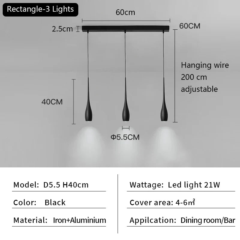 Long Tube LED Pendant Light for Bedside, Dining Room, Bar - Modern Minimalist Design